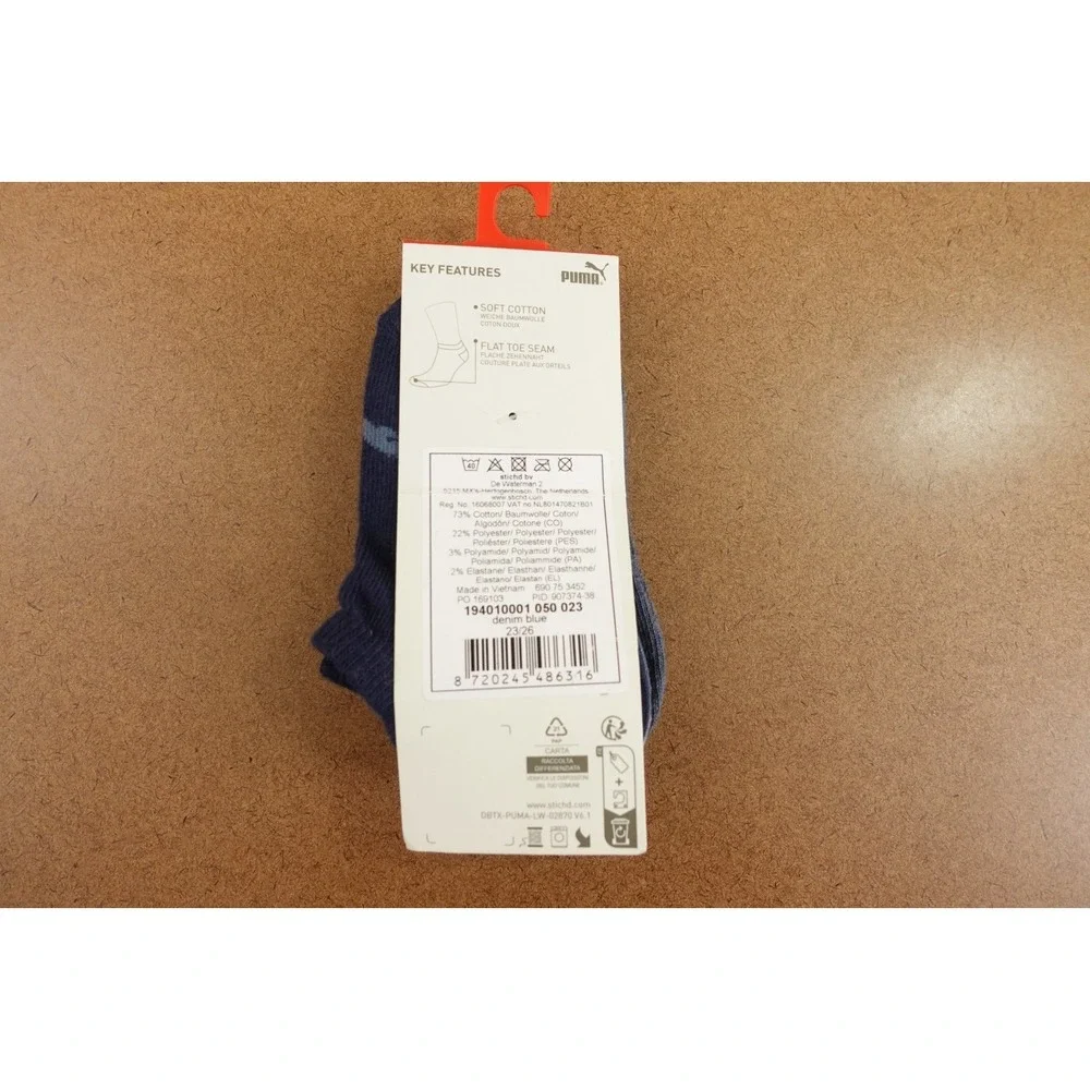 PUMA Kids Shoe Size 7-9.5 Blue Soft Cotton No Show Socks 3 Pairs NWT